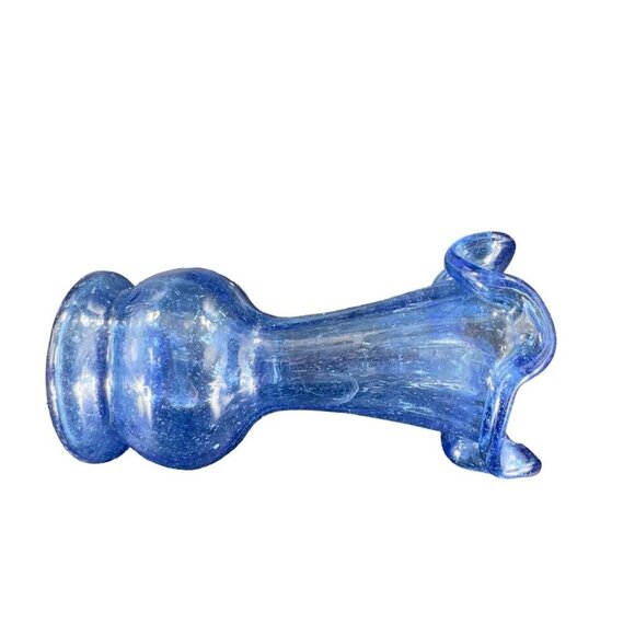 Vintage Hand Blown Cobalt Blue Bud Vase Ruffled Edges Hand Made Glass Decor VTG - Picture 3 of 14